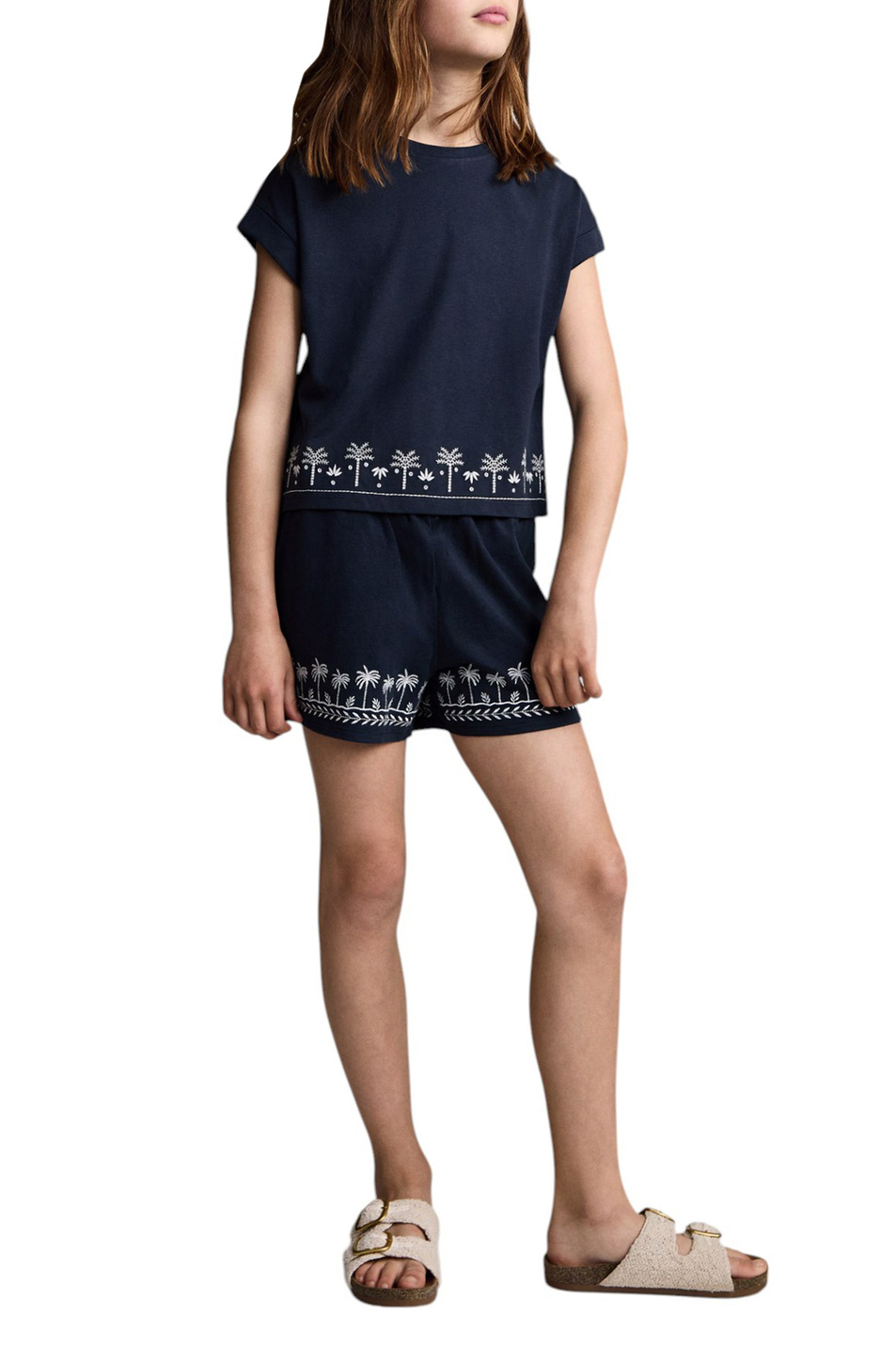 Девочкам Mango Kids Футболка PALM из хлопка с вышивкой (цвет ), артикул 87027898 | Фото 3