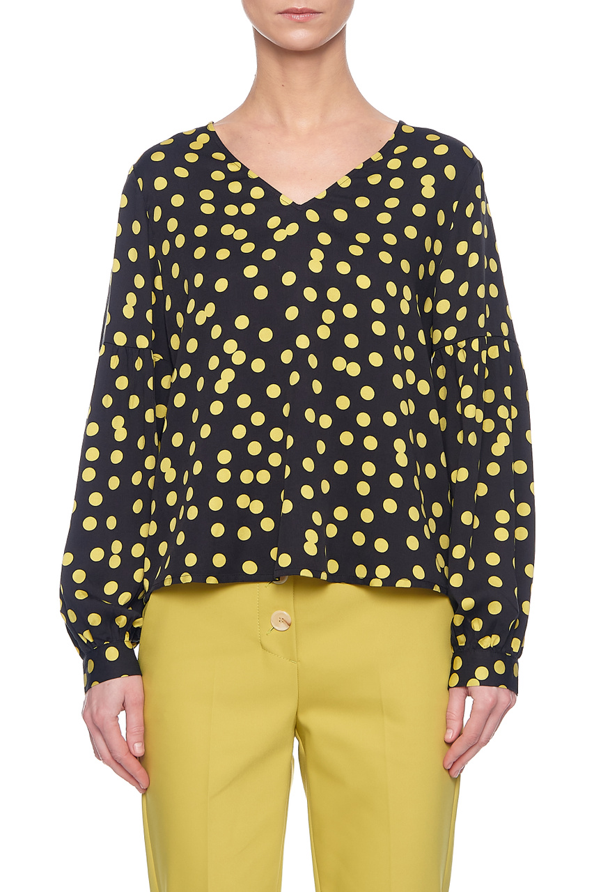 Блузка в крупный горох с V-образным вырезом|Основной цвет:Желтый|Артикул:81.103.11.X012 | Фото 1