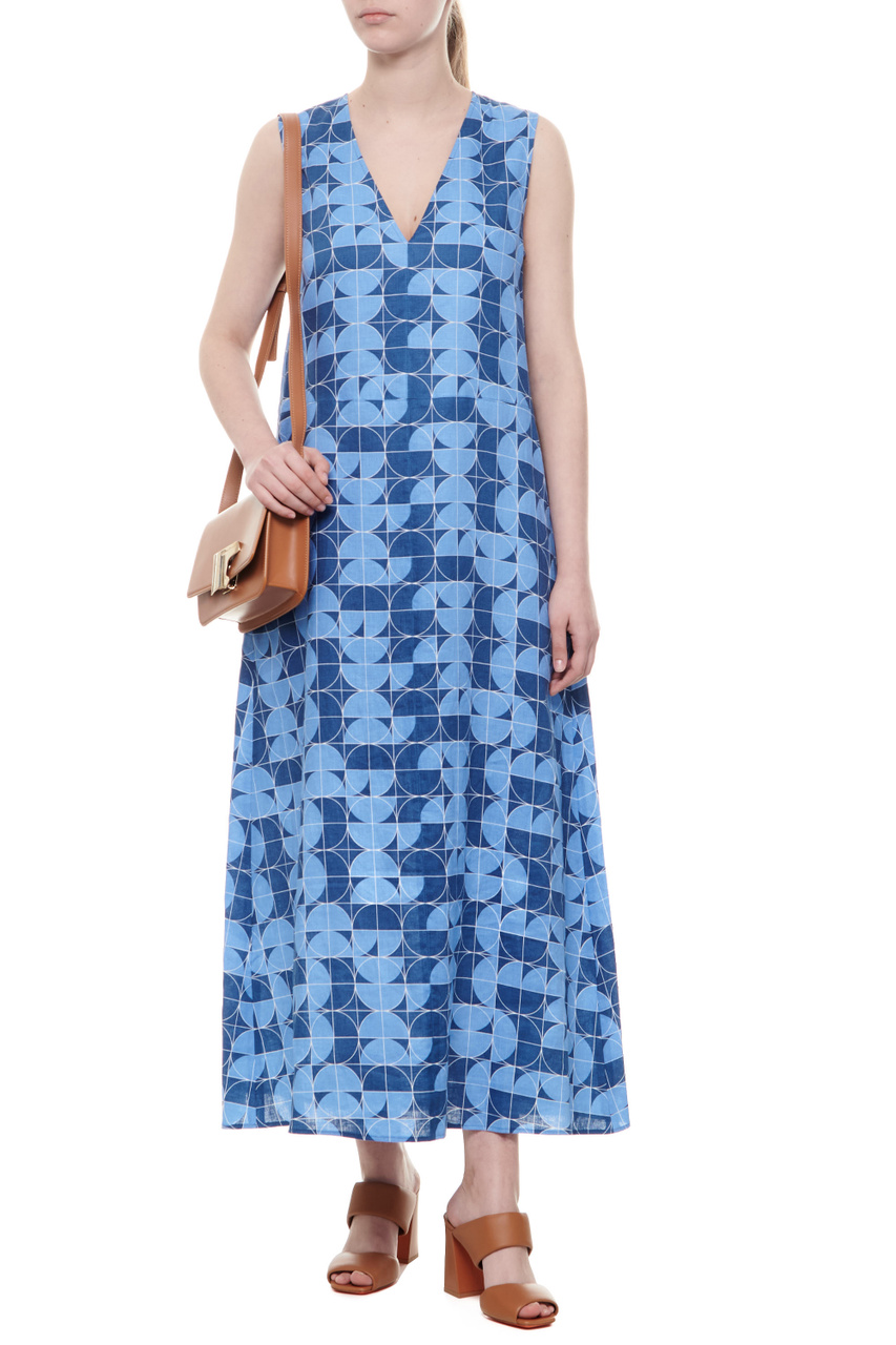 Платье URLO из чистого льна|Основной цвет:Синий|Артикул:2416221048 | Фото 1
