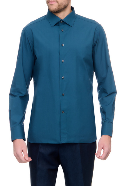 Рубашка из натурального хлопка|Основной цвет:Синий|Артикул:501071A5-9MS0JI-G | Фото 1