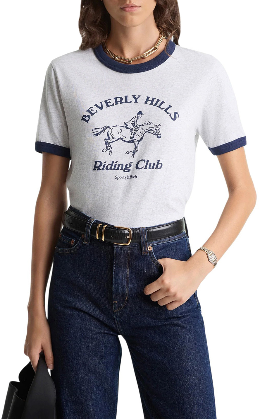 Женский Sporty & Rich Футболка RH Riding Club Ringer из хлопка (цвет ), артикул TO07364255GY18 | Фото 3