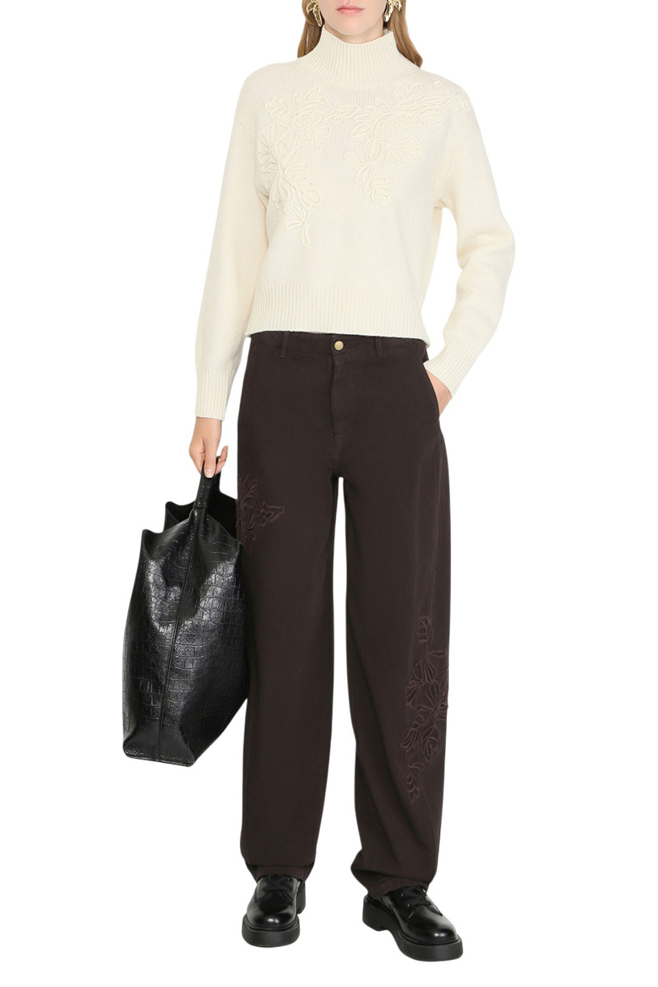 Женский Ermanno Firenze Брюки из денима с вышивкой (цвет ), артикул D47EP009APEJ2 | Фото 3