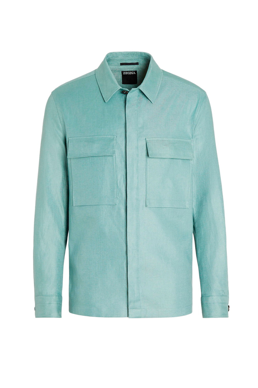 Куртка-рубашка из чистого льна|Основной цвет:Бирюзовый|Артикул:UBV60A5-SOT10-14G | Фото 1