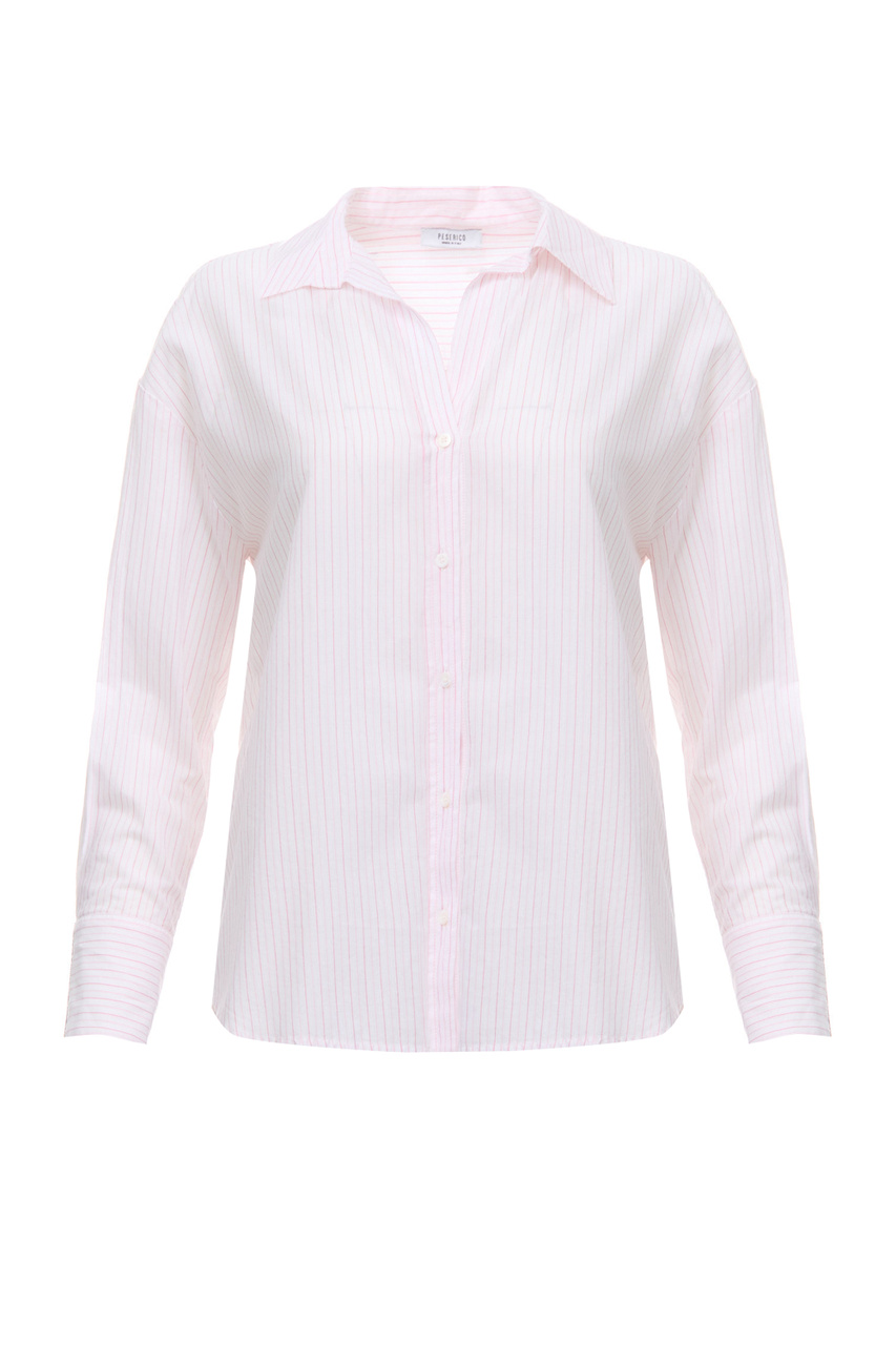 Рубашка из натурального хлопка в полоску|Основной цвет:Розовый|Артикул:S06307L1-05234 | Фото 1