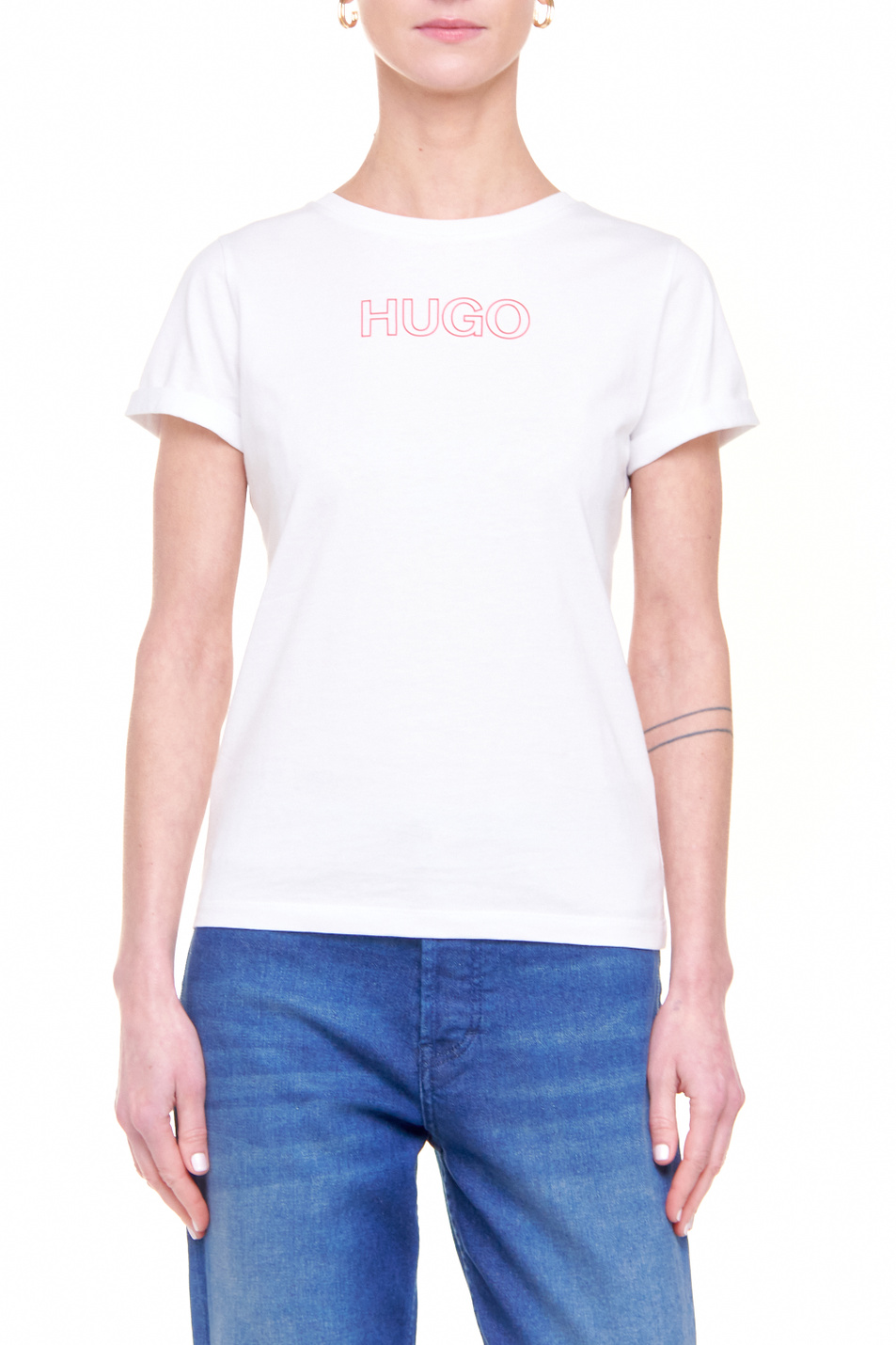 HUGO Приталенная футболка из органического хлопка с контурным логотипом (цвет ), артикул 50447853 | Фото 3