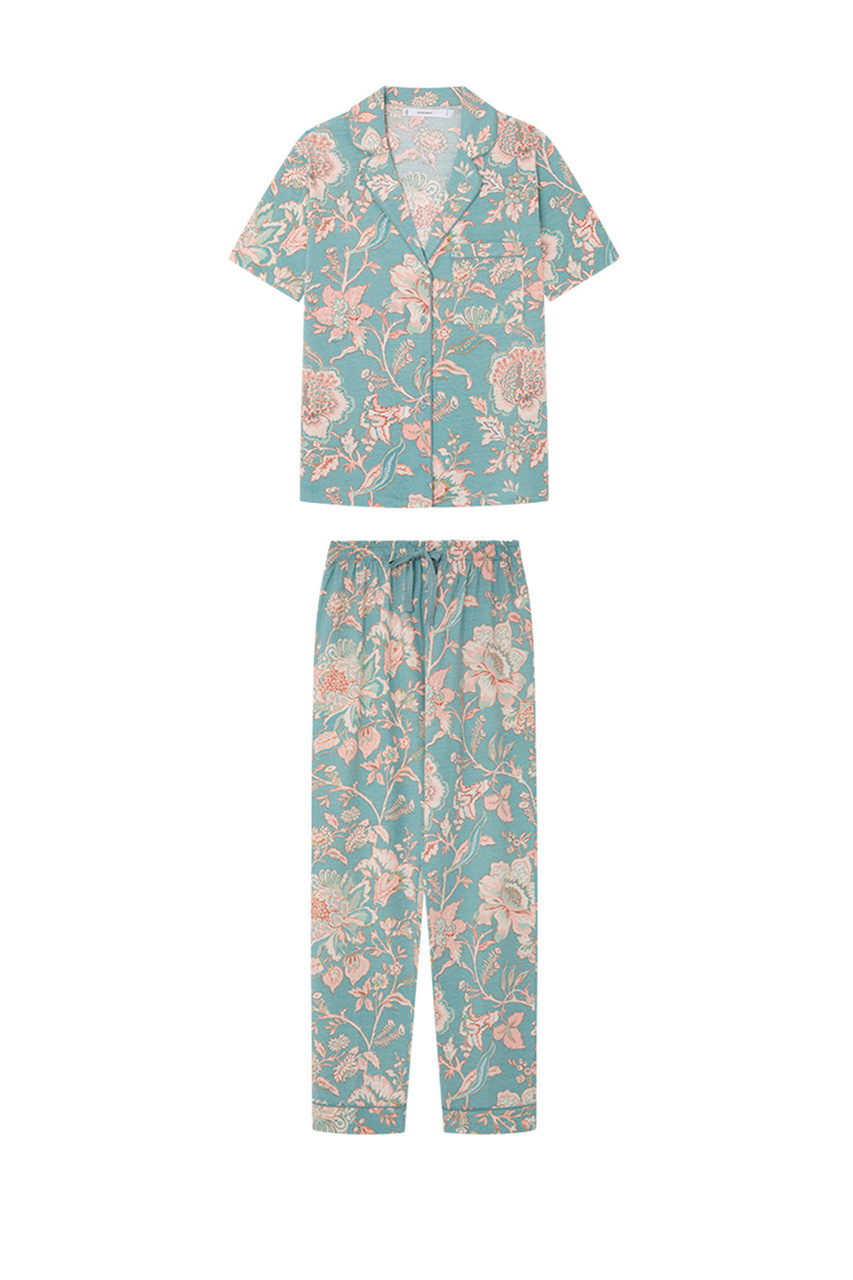 Пижама из натурального хлопка с принтом|Основной цвет:Голубой|Артикул:3597383 | Фото 1