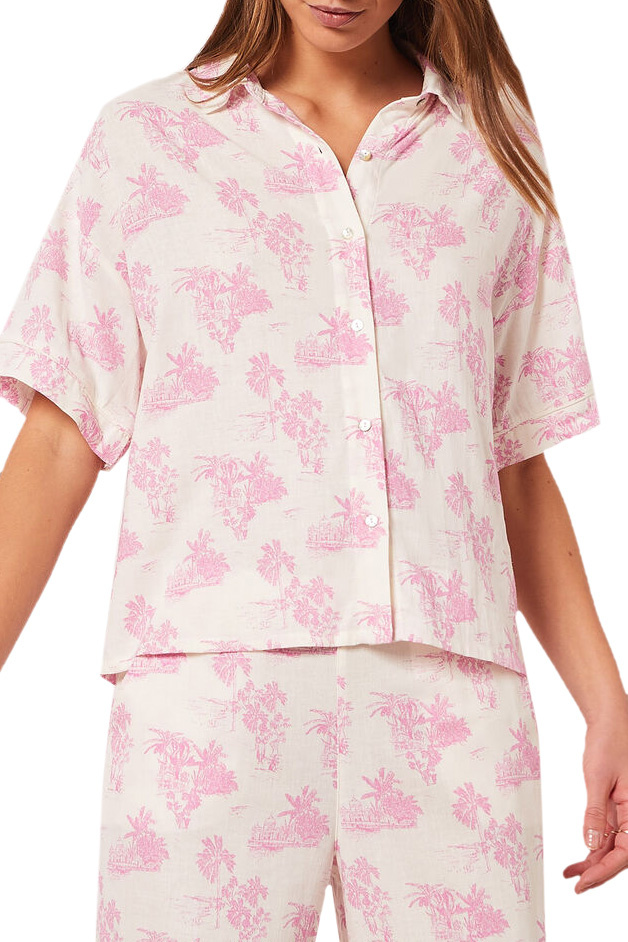 Рубашка URIANE из смесового льна|Основной цвет:Розовый|Артикул:6539492 | Фото 1