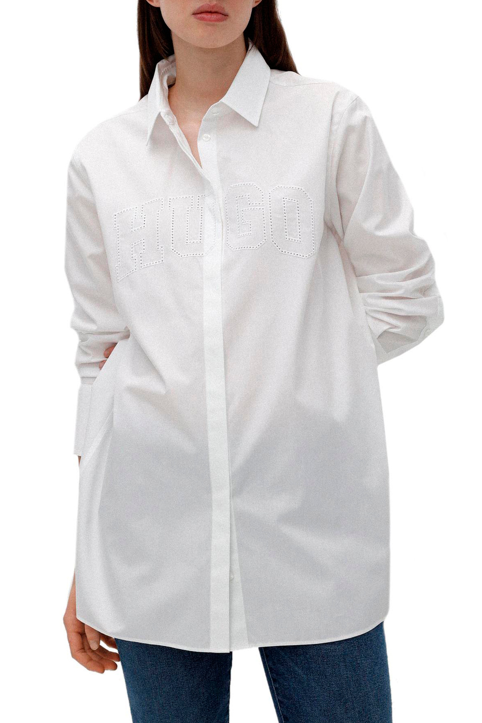 Женский HUGO Рубашка из натурального хлопка с вышивкой бродери англез (цвет ), артикул 50468493 | Фото 3