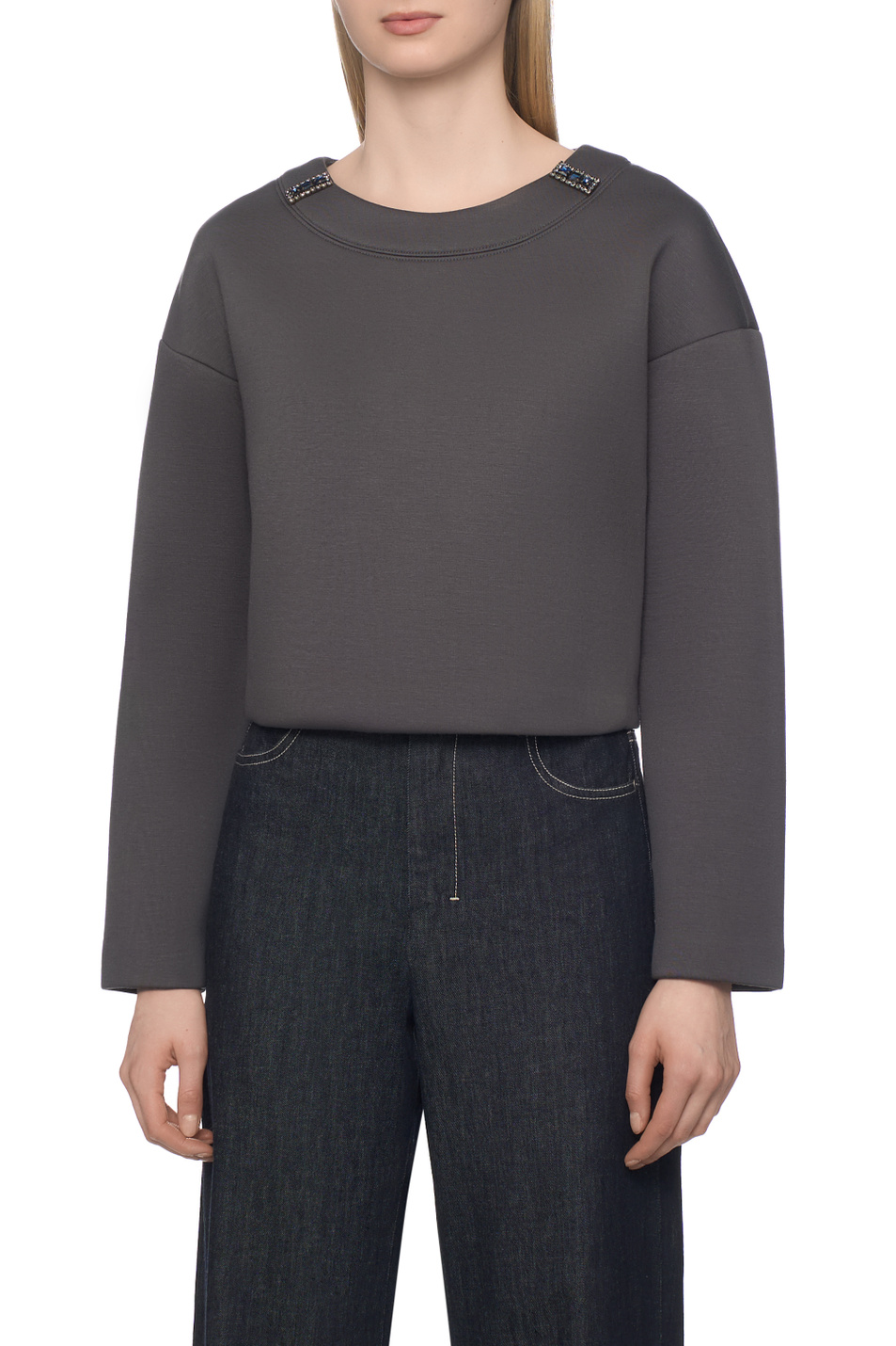 Джемпер CRINE со стразами|Основной цвет:Серый Женский Max Mara Джемпер CRINE со стразами (цвет ), артикул 2529976013 | Фото 4