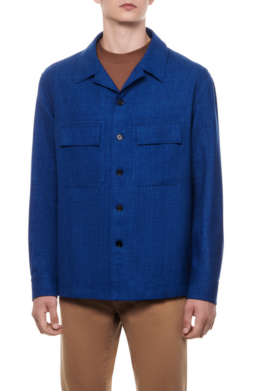 Рубашка из кашемира и льна|Основной цвет:Синий|Артикул:UDV31A7-SOT6-B07G | Фото 1
