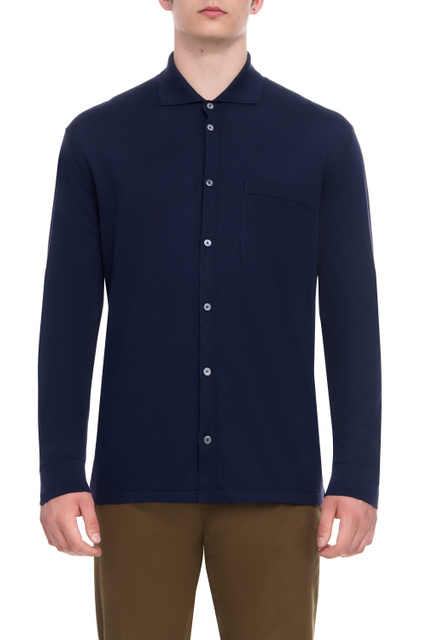 Рубашка из хлопка и шелка|Основной цвет:Синий|Артикул:UBD90A5-145-B98 | Фото 1