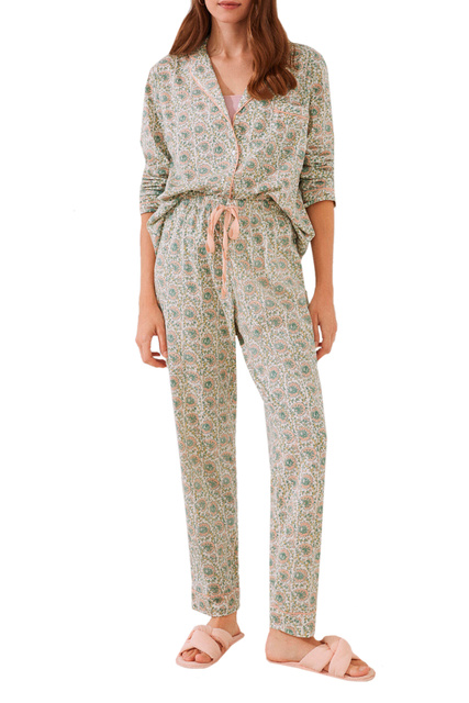 Пижама в рубашечном стиле с принтом|Основной цвет:Зеленый|Артикул:3594631 | Фото 1