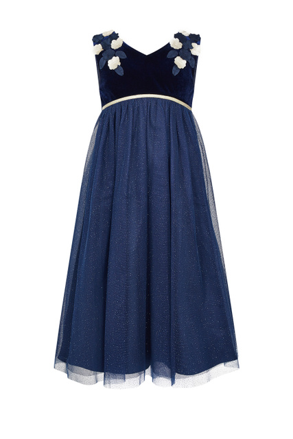 Платье с декором на плечах|Основной цвет:Синий|Артикул:215189 | Фото 1