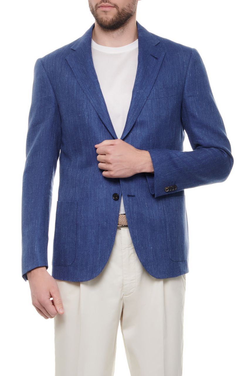 Пиджак из льна и шерсти|Основной цвет:Синий|Артикул:93XY76-9316261 | Фото 1