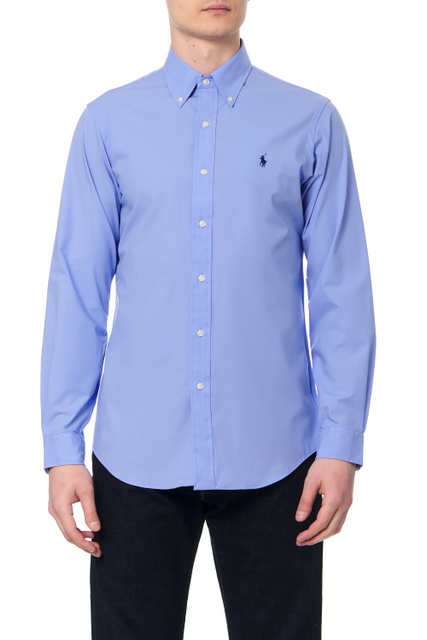 Рубашка с мелкой вышивкой на груди|Основной цвет:Голубой|Артикул:710869079001 | Фото 1