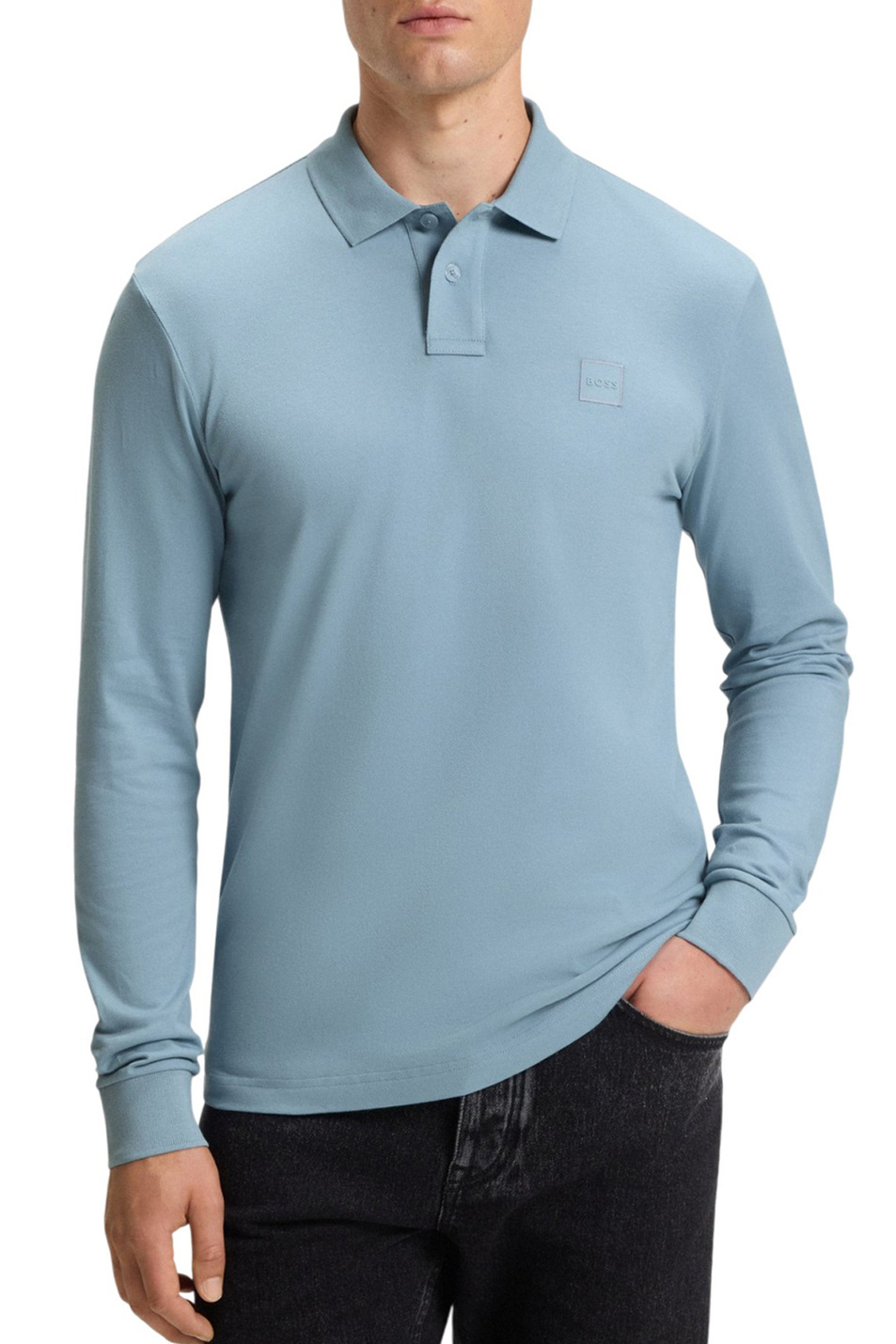 Джемпер поло Passerby из эластичного хлопка|Основной цвет:Голубой Мужской BOSS Джемпер поло Passerby из эластичного хлопка (цвет ), артикул 50507704 | Фото 3