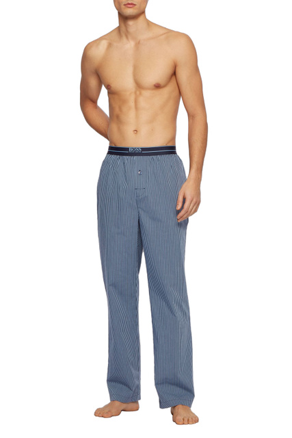 Пижамные брюки из хлопкового поплина|Основной цвет:Синий|Артикул:50452706 | Фото 2
