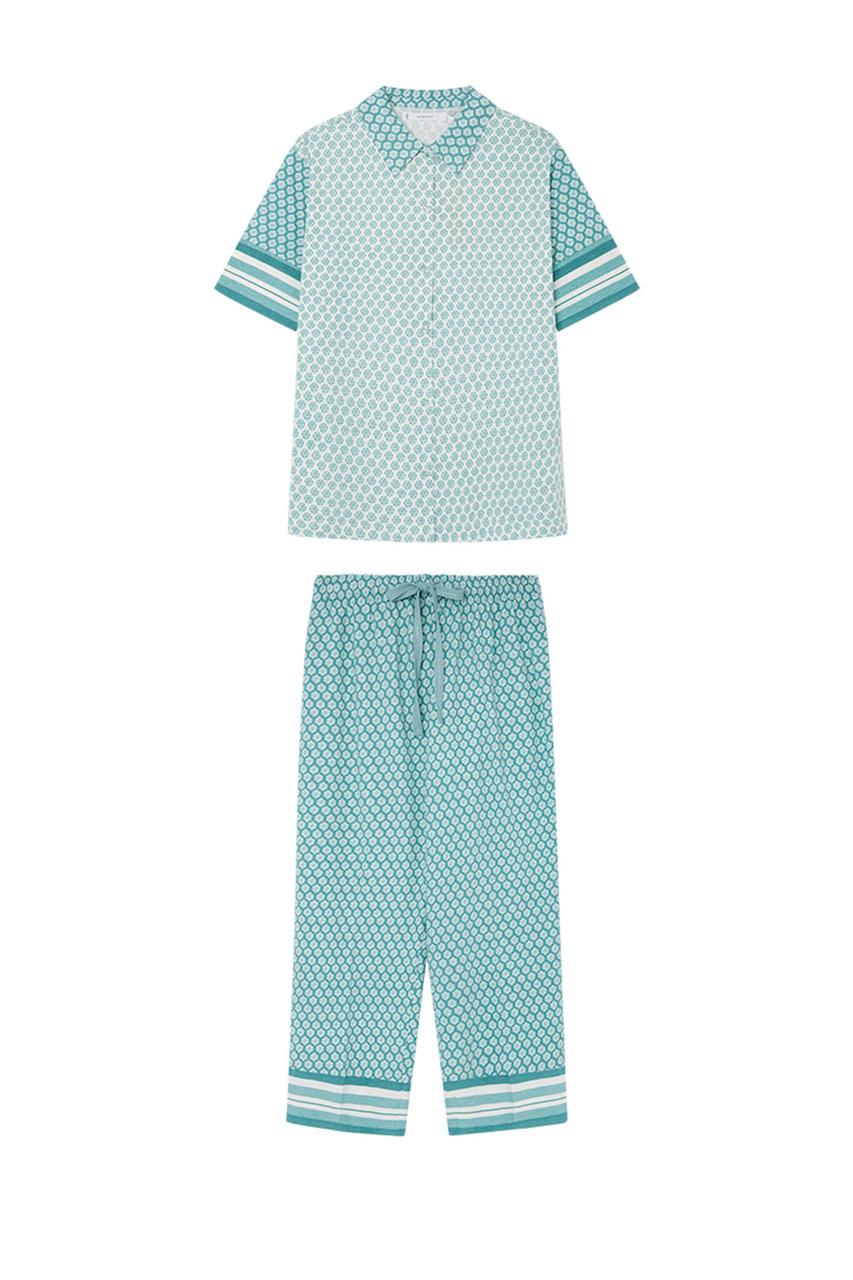 Пижама из натурального хлопка|Основной цвет:Голубой|Артикул:3597380 | Фото 1