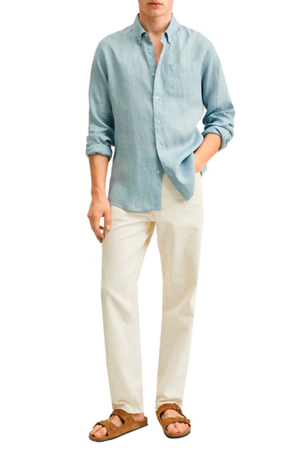 Льняная рубашка AVISPA узкого кроя|Основной цвет:Бирюзовый|Артикул:27005586 | Фото 2