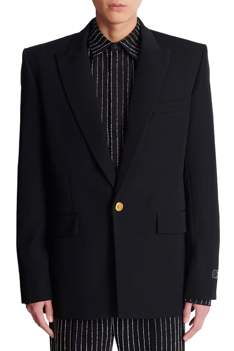 Пиджак из шерсти|Основной цвет:Черный Мужской Balmain Пиджак из шерсти (цвет ), артикул FH0SE465WC09 | Фото 3