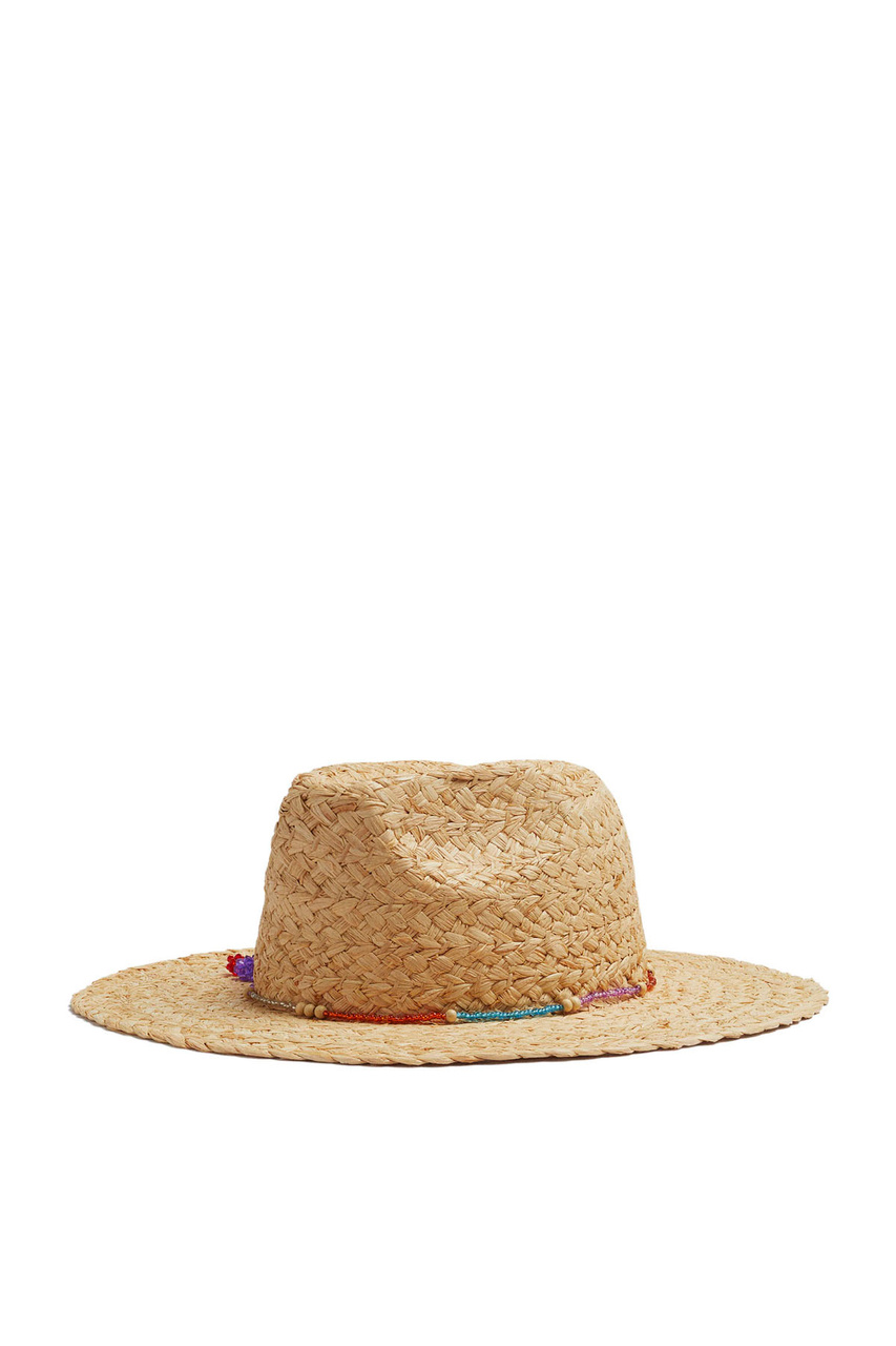 Шляпа плетеная с бусинами|Основной цвет:Бежевый|Артикул:206140 | Фото 1
