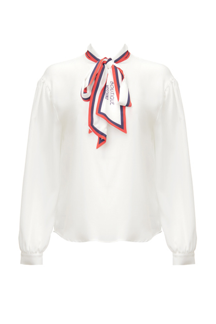 Блузка с контрастным бантом на горловине|Основной цвет:Кремовый|Артикул:J0210-1137 | Фото 1