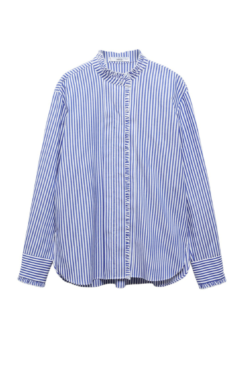 Рубашка CARLA из натурального хлопка с рюшами|Основной цвет:Голубой|Артикул:57095975 | Фото 1