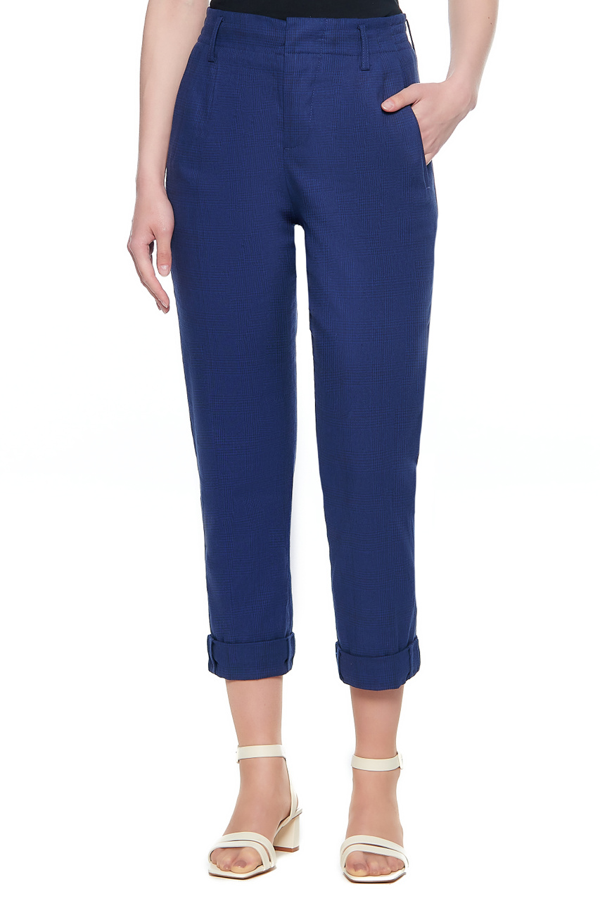 Укороченные однотонные брюки|Основной цвет:Синий|Артикул:146227-80627 | Фото 1