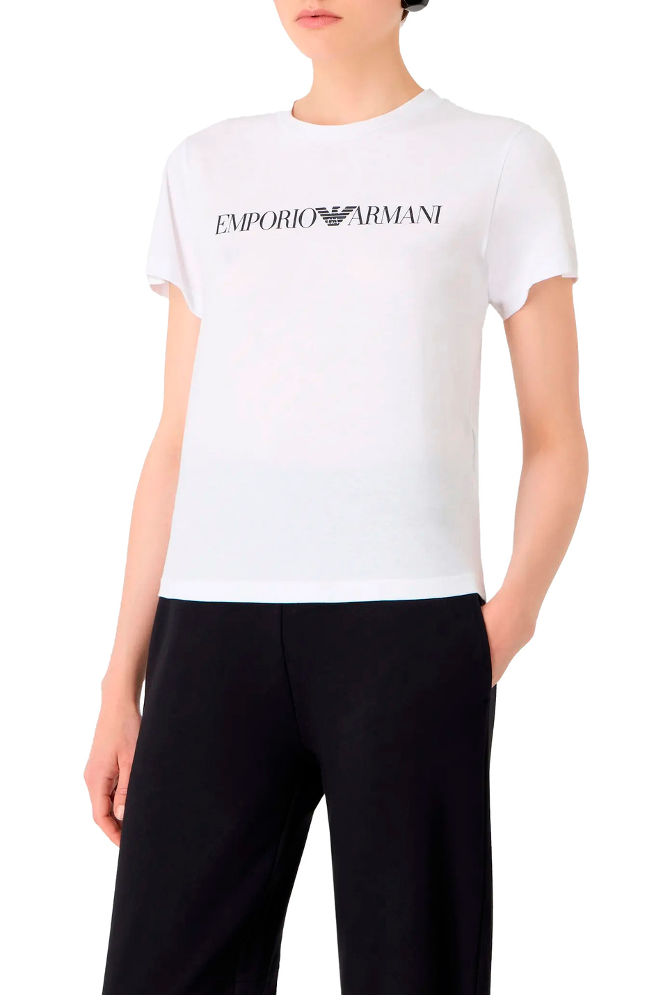 Женский Emporio Armani Футболка из натурального хлопка с логотипом (цвет ), артикул 8N2T9C-2J53Z | Фото 3