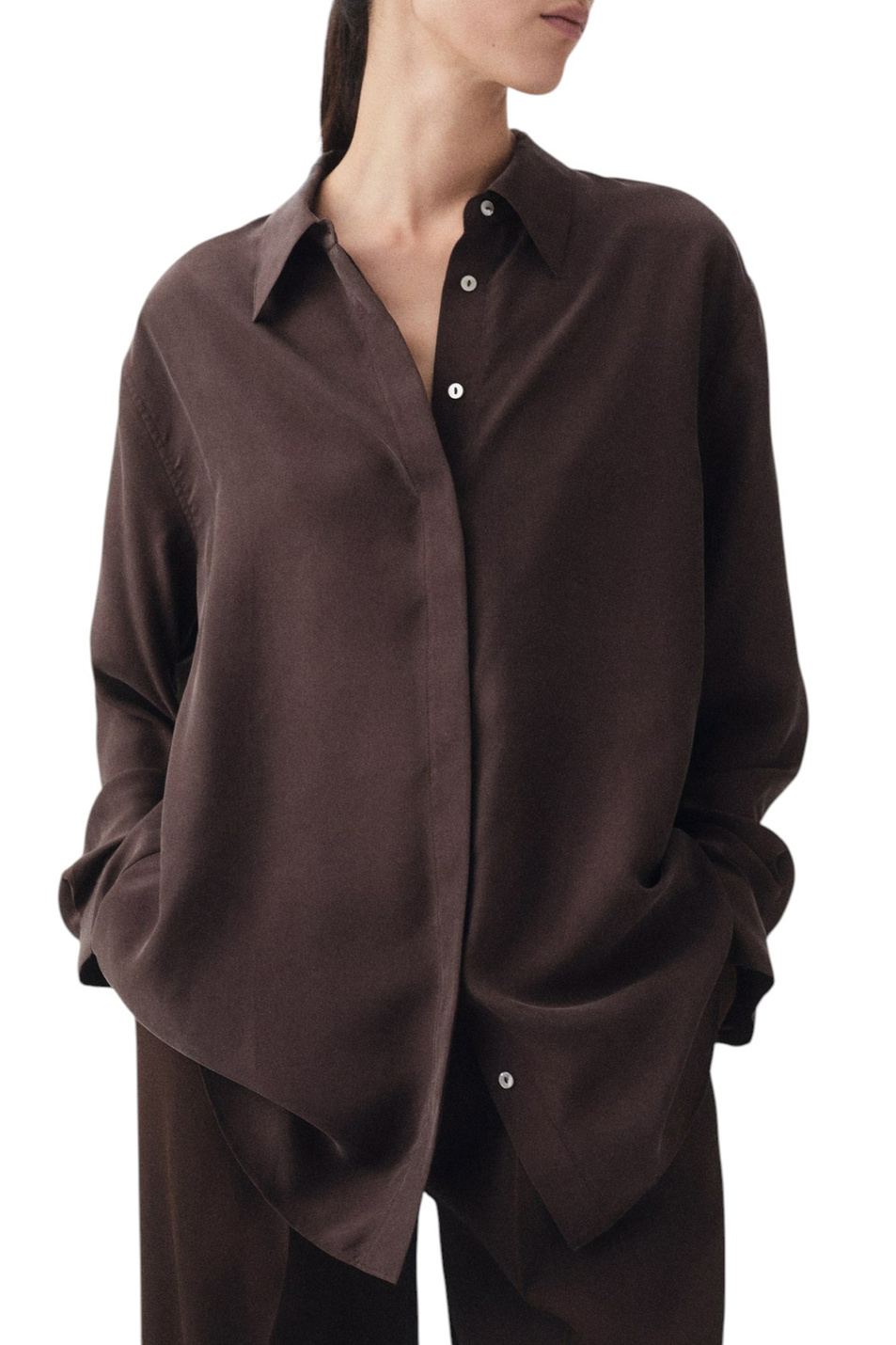 Женский Mango Рубашка WOOD из шелка (цвет ), артикул 17036351 | Фото 3