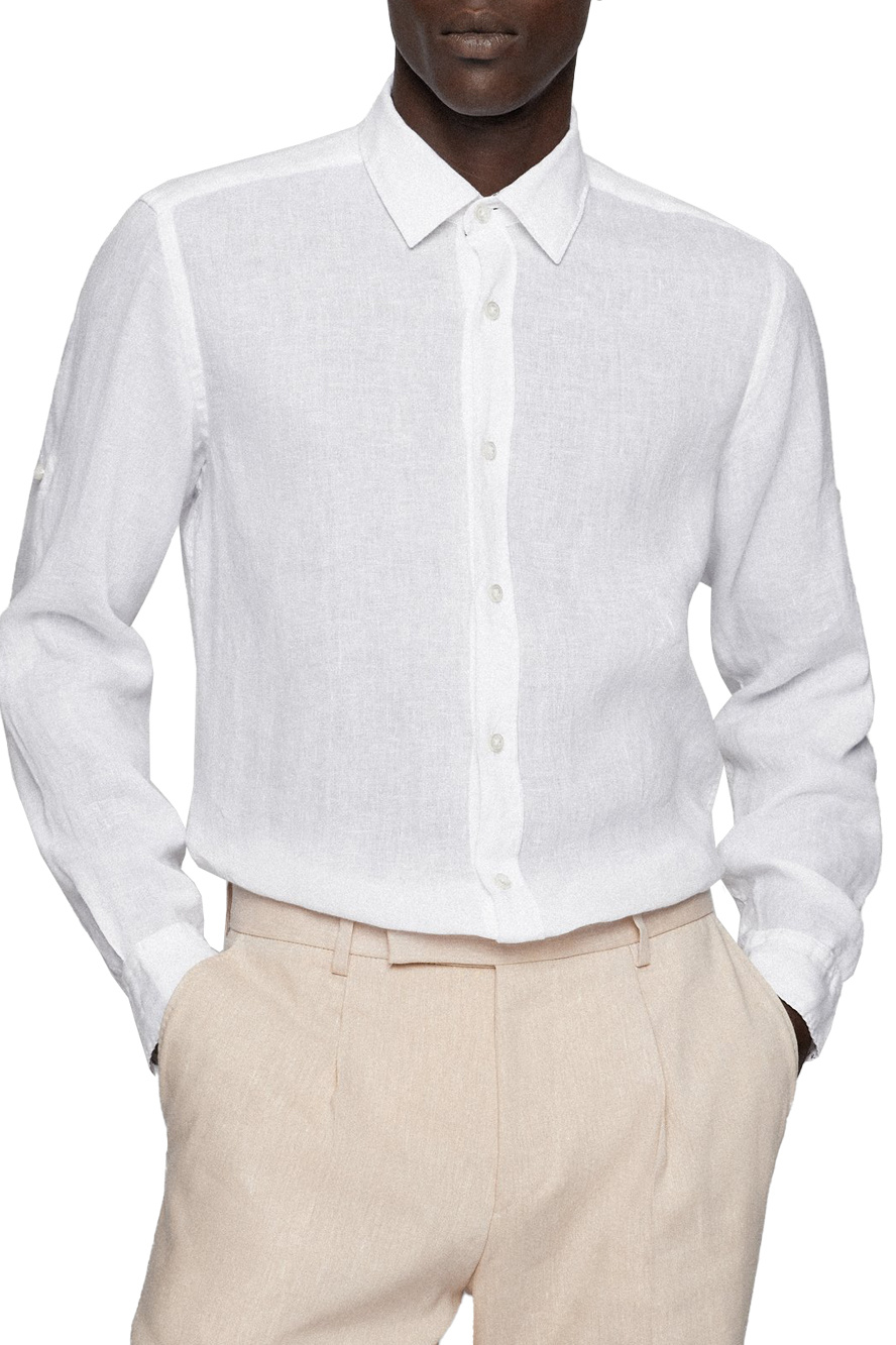 Мужской BOSS Рубашка прямого кроя из льняной ткани шамбре (цвет ), артикул 50468341 | Фото 3