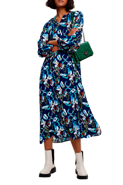 Платье из вискозы с принтом|Основной цвет:Синий|Артикул:202369 | Фото 2