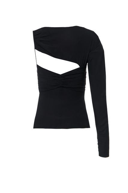 Блузка асимметричного кроя с одним рукавом|Основной цвет:Черный|Артикул:G011-5500 | Фото 2