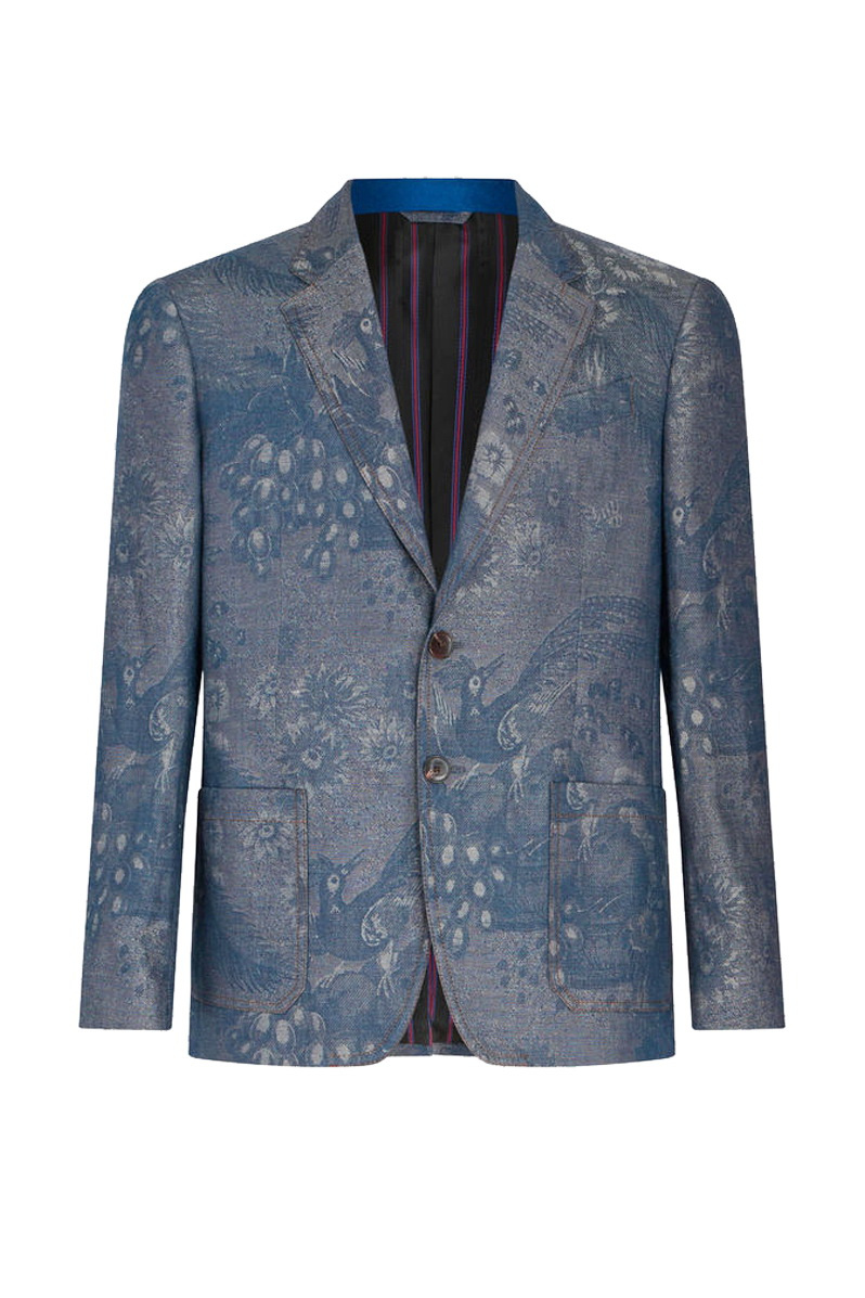 Пиджак из хлопка и льна с принтом|Основной цвет:Синий|Артикул:MRNA000299TTE14S9091 | Фото 1
