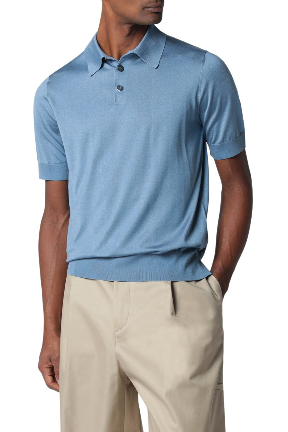 Поло из шелка|Основной цвет:Голубой Мужской Dolce & Gabbana Поло из шелка (цвет ), артикул GXZ02Z-JBSO5 | Фото 3