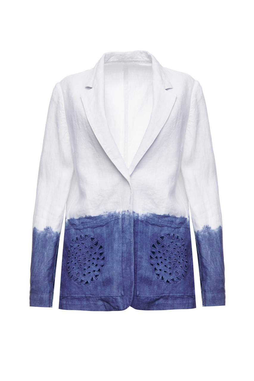 Льняной пиджак с перфорацией на карманах|Основной цвет:Белый|Артикул:V0W89B00000476T00 | Фото 1