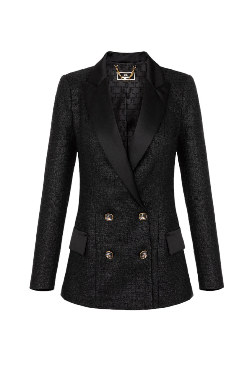 Пиджак из смесовой шерсти|Основной цвет:Черный|Артикул:GI09037E2 | Фото 1