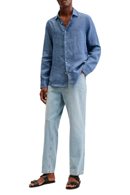 Льняная рубашка PARROT классического кроя|Основной цвет:Голубой|Артикул:27005566 | Фото 2