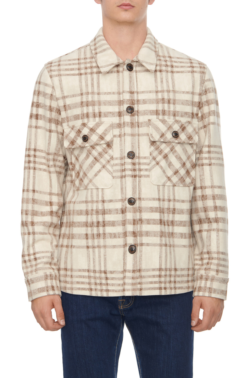 Куртка-рубашка из смесовой пряжи альпаки|Основной цвет:Бежевый|Артикул:UE00280T578A | Фото 1