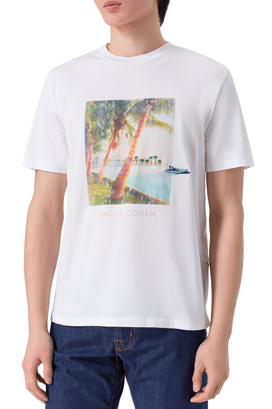 Мужской Jacob Cohen Футболка из натурального хлопка (цвет ), артикул 4R002002M4530 | Фото 4