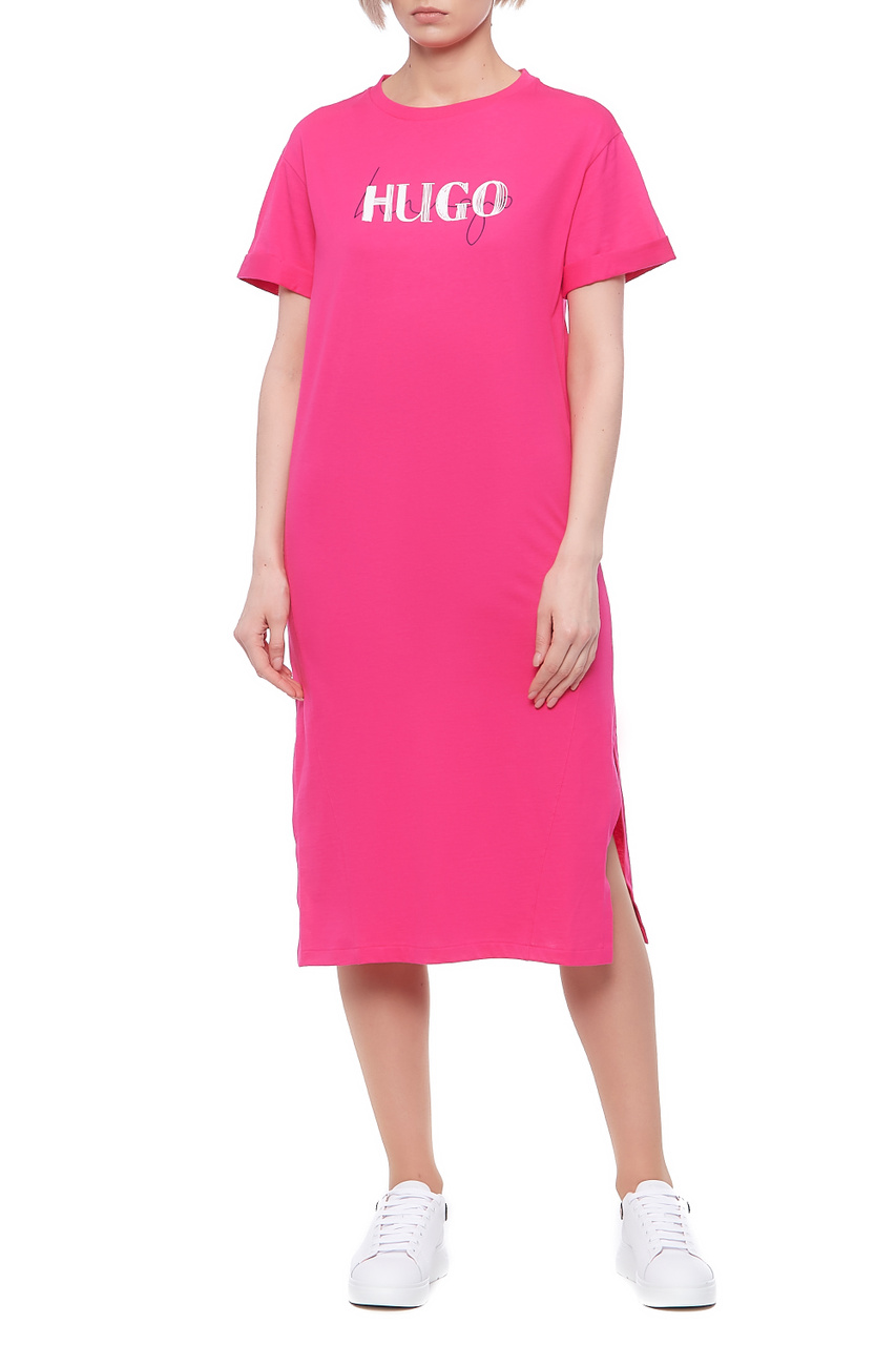 Платье из натурального хлопка с логотипом на груди|Основной цвет:Розовый|Артикул:50452817 | Фото 1