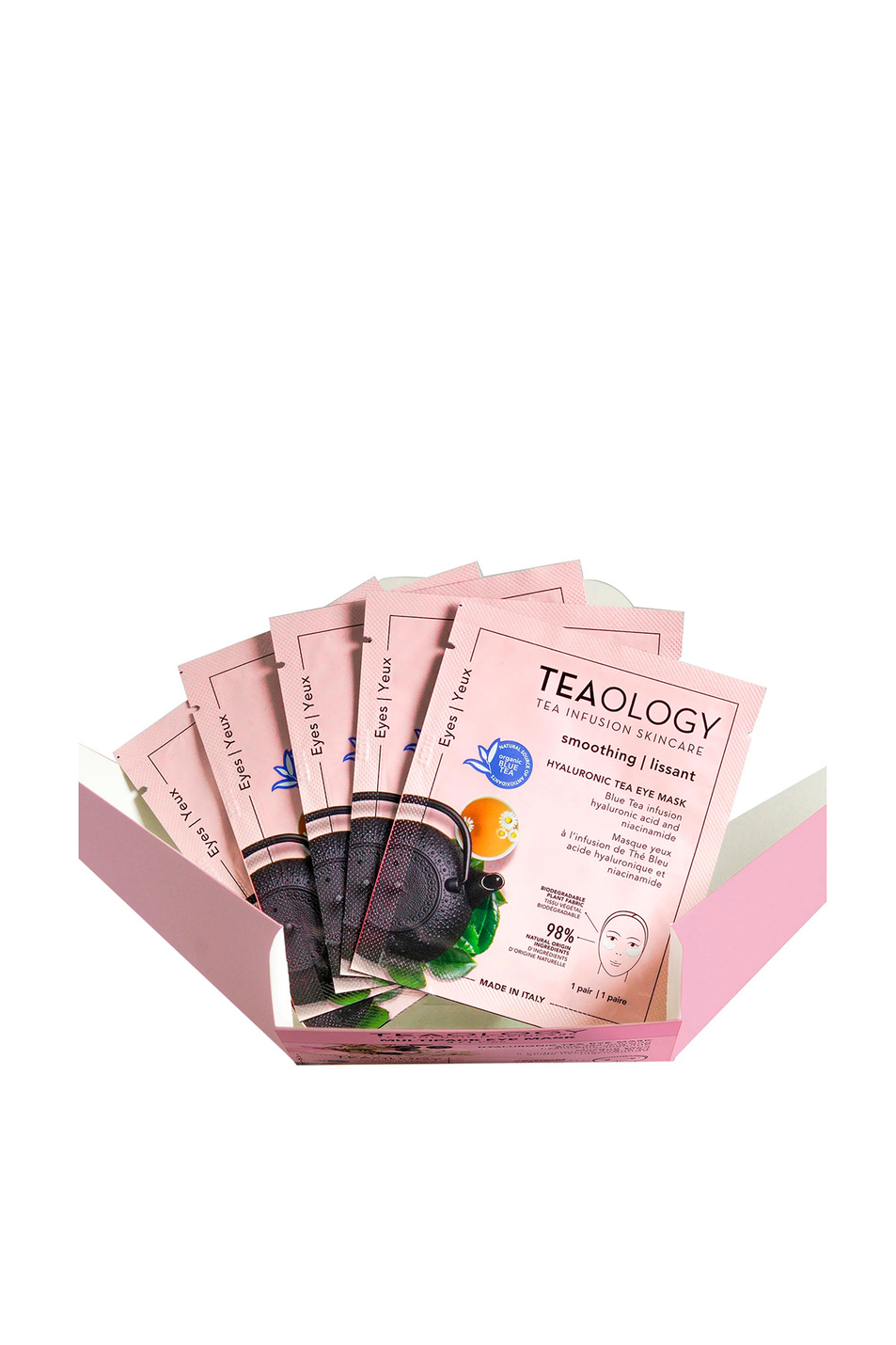 Не имеет пола Teaology Увлажняюшая, разглаживающая целлюлозная маска для кожи вокруг глаз c настоем синего чая, гиалуроновой кислотой и ниацинамидом Hyaluronic Tea Eye Mask, 5*5 мл (цвет ), артикул T50253 | Фото 1
