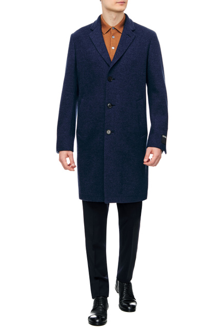 Пальто из кашемира с логотипом на рукаве|Основной цвет:Синий|Артикул:477045-4DB5S0-N-R | Фото 2