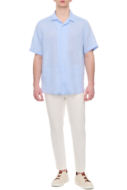 Рубашка из чистого льна|Основной цвет:Голубой|Артикул:91I204-3111092 | Фото 2
