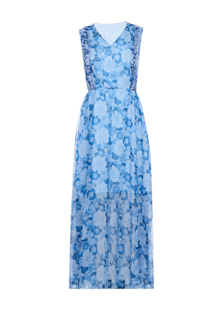 Многослойное платье с цветочным принтом|Основной цвет:Синий|Артикул:WA3091T3337 | Фото 1