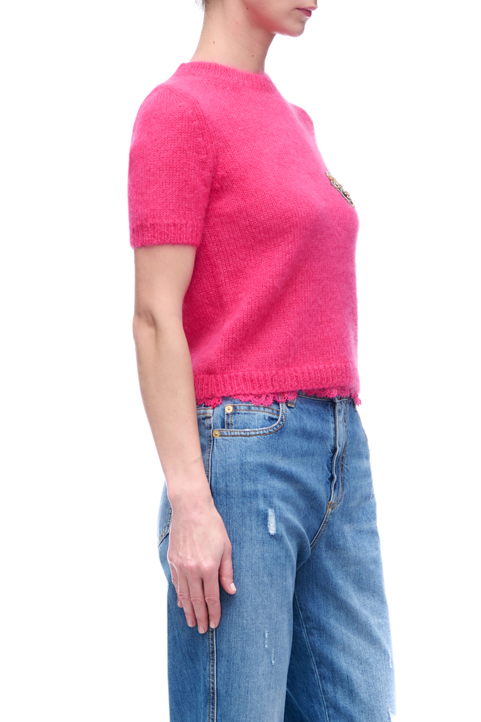 Ermanno Firenze Джемпер с кружевными вставками и нашивкой на груди (цвет ), артикул D39ETMG56MOH | Фото 3