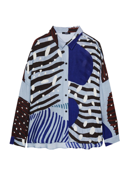 Блузка из вискозы с принтом|Основной цвет:Синий|Артикул:203443 | Фото 1