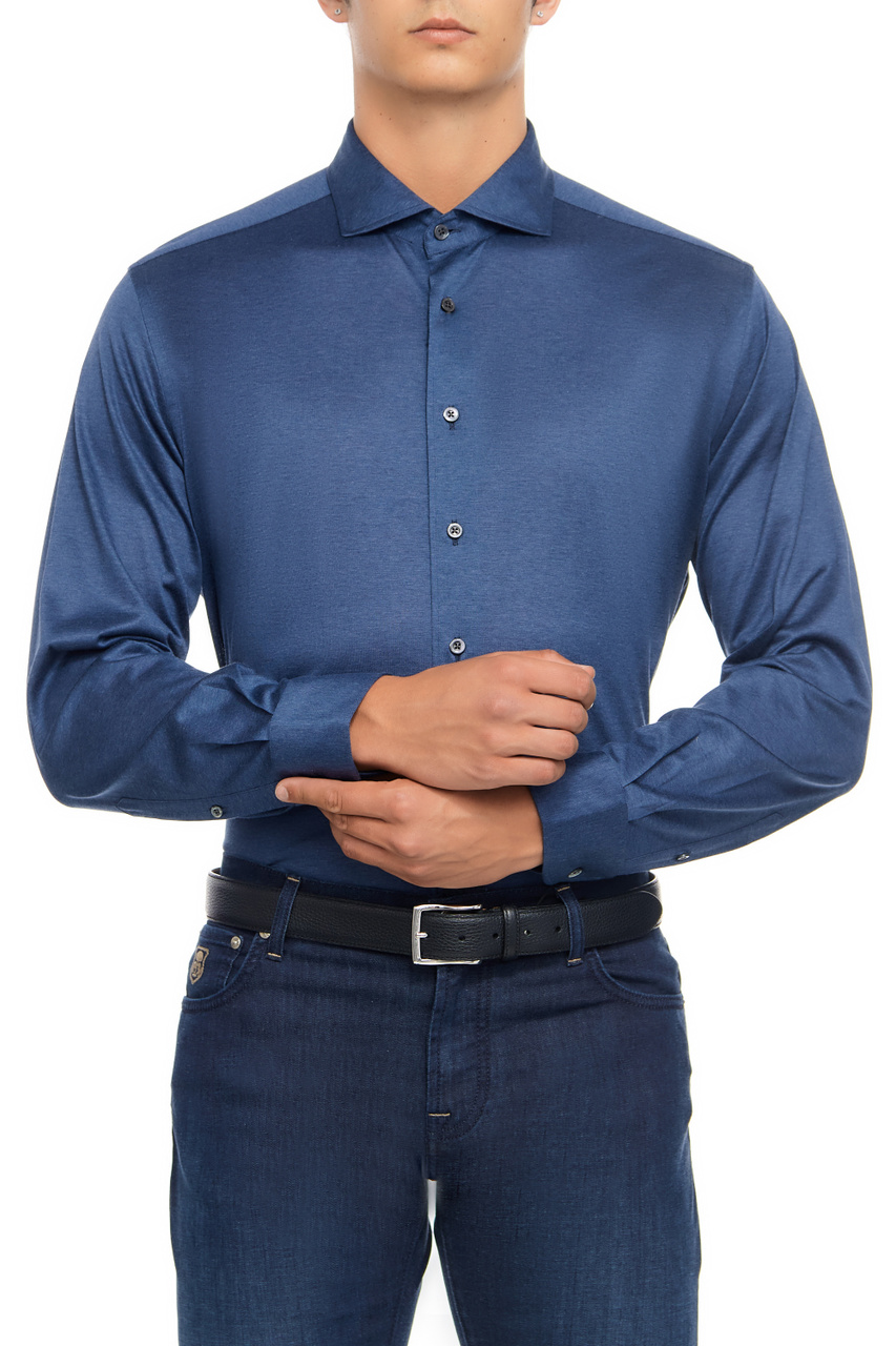 Рубашка из натурального хлопка|Основной цвет:Синий|Артикул:92P112-3811214 | Фото 1