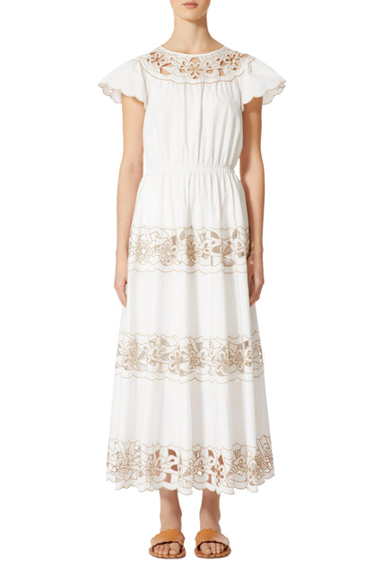 Платье с вырезной цветочной вышивкой|Основной цвет:Белый|Артикул:XR0VA21Q6FC | Фото 2