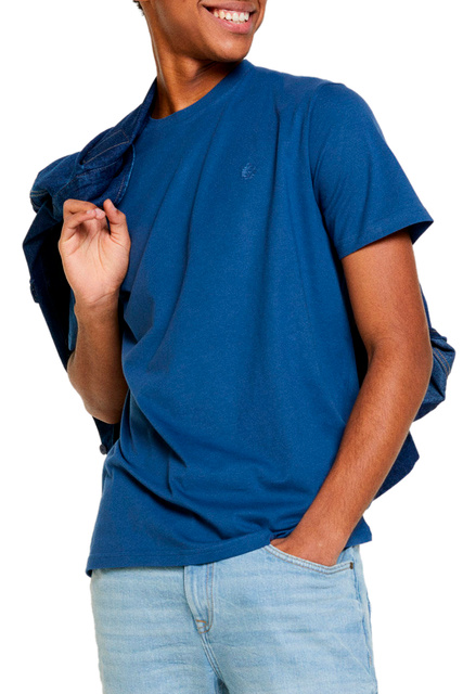 Однотонная футболка из натурального хлопка|Основной цвет:Синий|Артикул:7122219 | Фото 2
